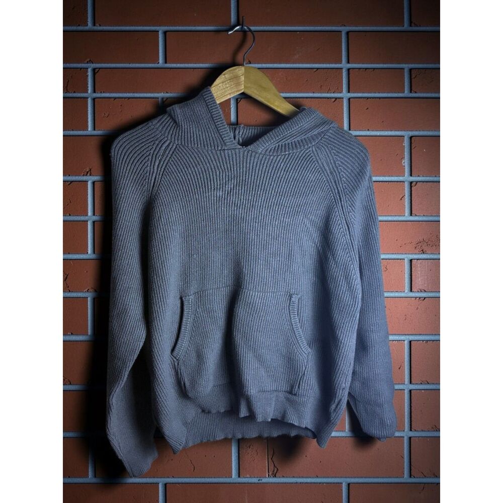 Edikted Gray Knit Hooded Sweater Women's XS Ribbed Pullover Hoodie